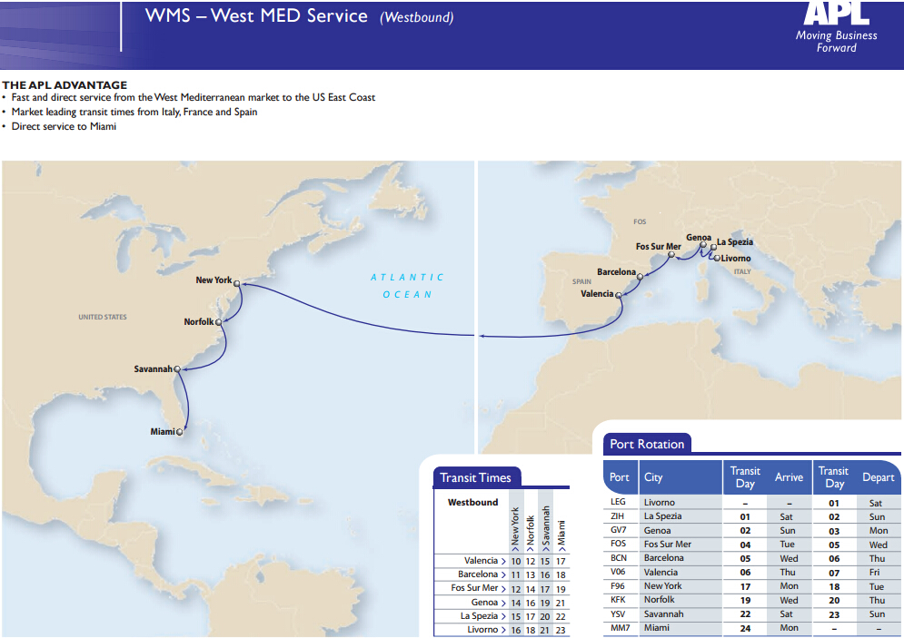 美国总统轮船推出WMS航线 提升大西洋服务
