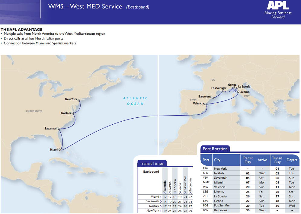 美国总统轮船推出WMS航线 提升大西洋服务