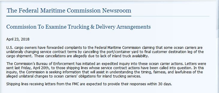 多家船公司收到FMC调查函 30天内必须给出答复