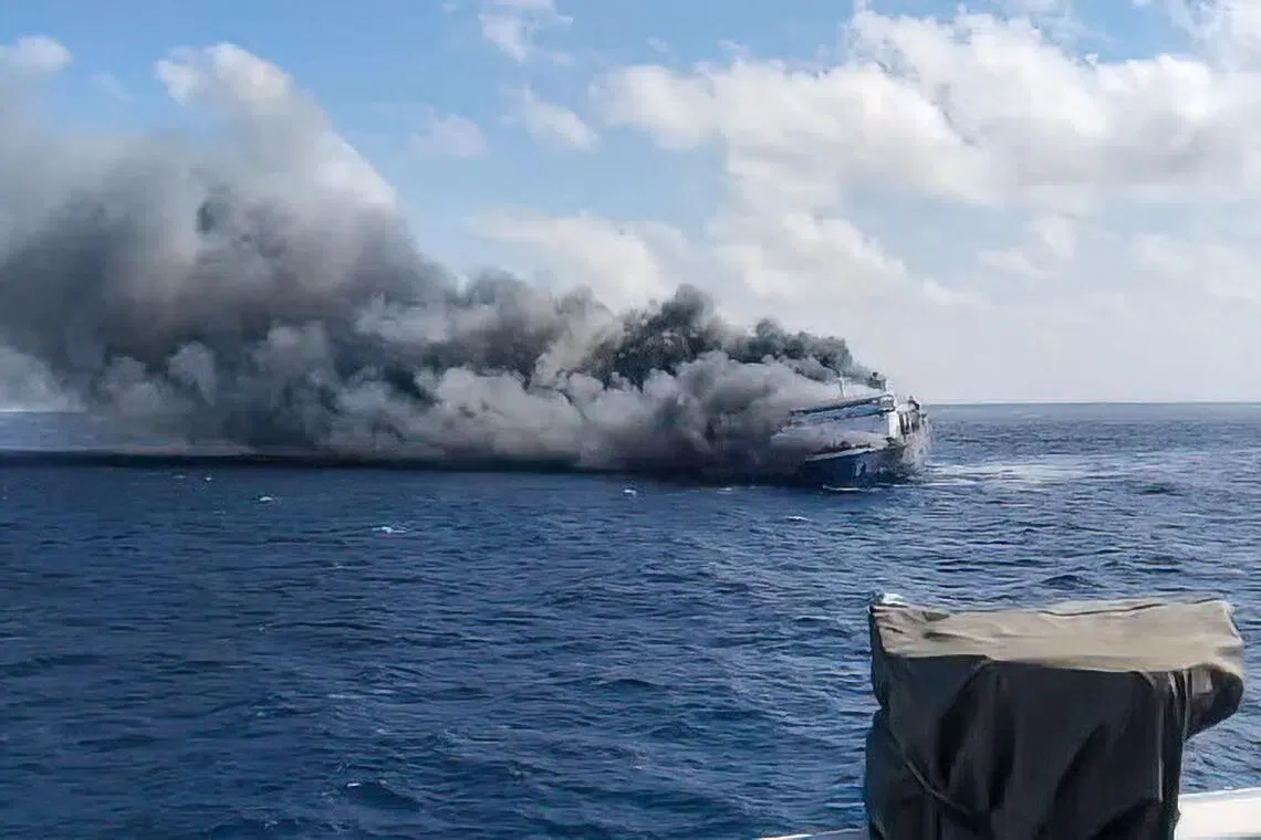 Ship catches fire in Indonesia's Java Sea, 5 dead and 41 missing