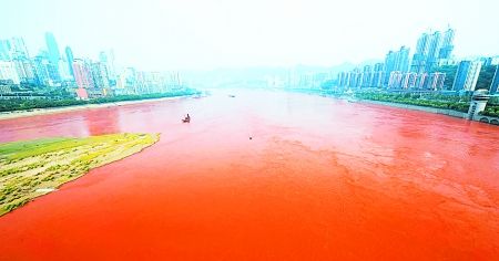 重庆长江水呈鲜红色 环保局称或为河沙所致(图)