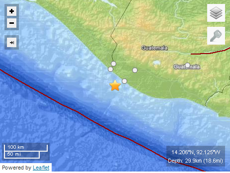 危地马拉再发6.2级地震 震源深度29.9公里（图）