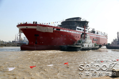 中石化首艘多缆物探船在上海下水(图)