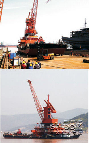 东红船业40米起重船“大目湾”轮建成下水