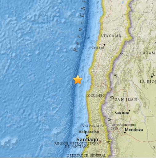 智利西部海域又发6.8级地震 震源深度10公里