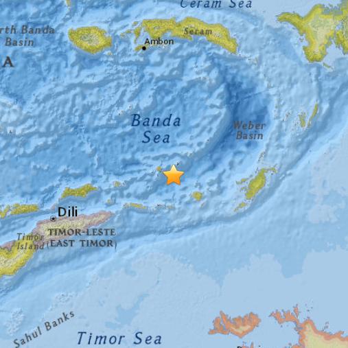 印尼海域发生5.8级地震 震源深度127.7公里