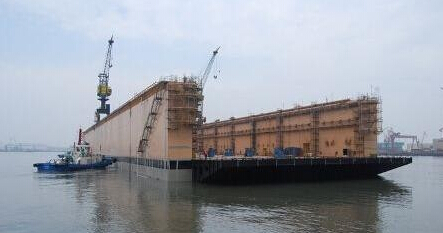 青岛北船重工55000长吨举力浮船坞出坞