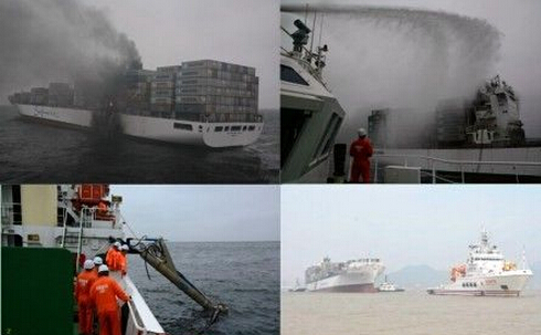 东海救助局成功拖救失火“南非梅鲁”轮