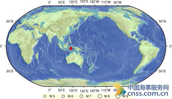 印尼班达海发生6.3级地震 震源深度450千米