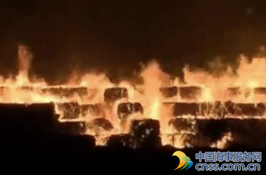天津港废纸堆发生大火 过火面积约1000平米