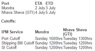 India Pakistan-Mediterranean Express (IPM) Service Update