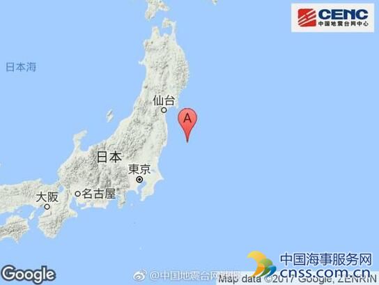 日本本州东岸近海附近发生6.1级左右地震