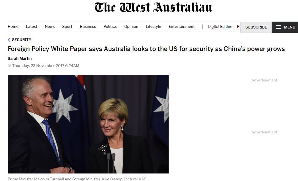 澳十年首发外交白皮书:民主国家快来钳制中国！