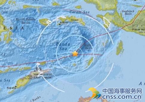 印尼东南部海域发生5.5级地震 震源深度160.3公里