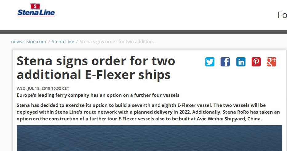 再添6艘客滚船订单，这家船厂和瑞典著名船东Stena订单总数增至12艘！