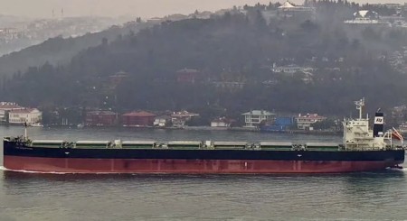 一艘装载大豆散货船离开阿根廷出港时撞上防波堤