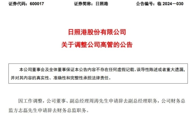 日照港高管重大调整！