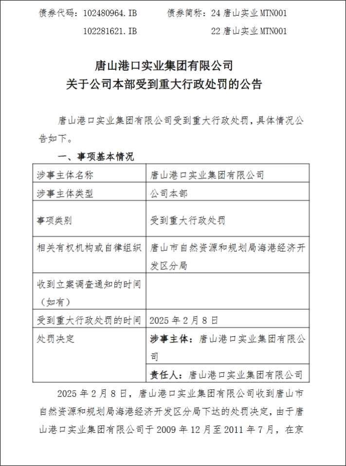 非法填海！唐山港口实业集团被罚2481万