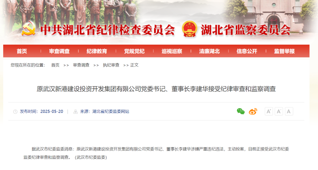 涉嫌严重违纪违法！武汉一港航企业原董事长投案！
