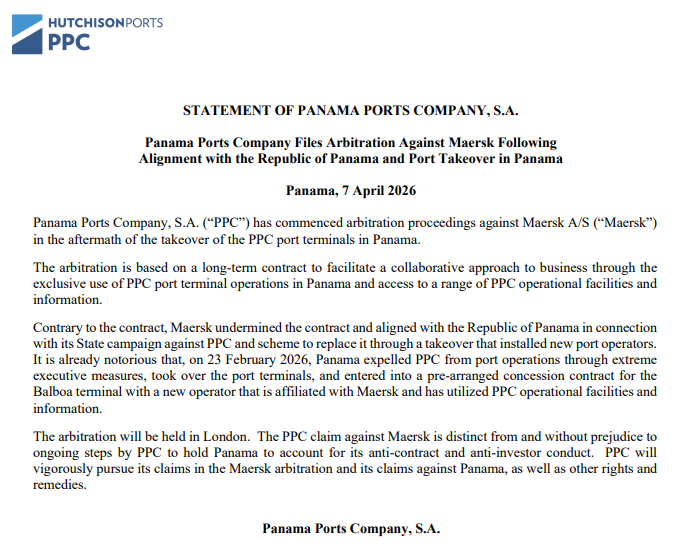 CK Hutchison Initiates Arbitration Against Maersk